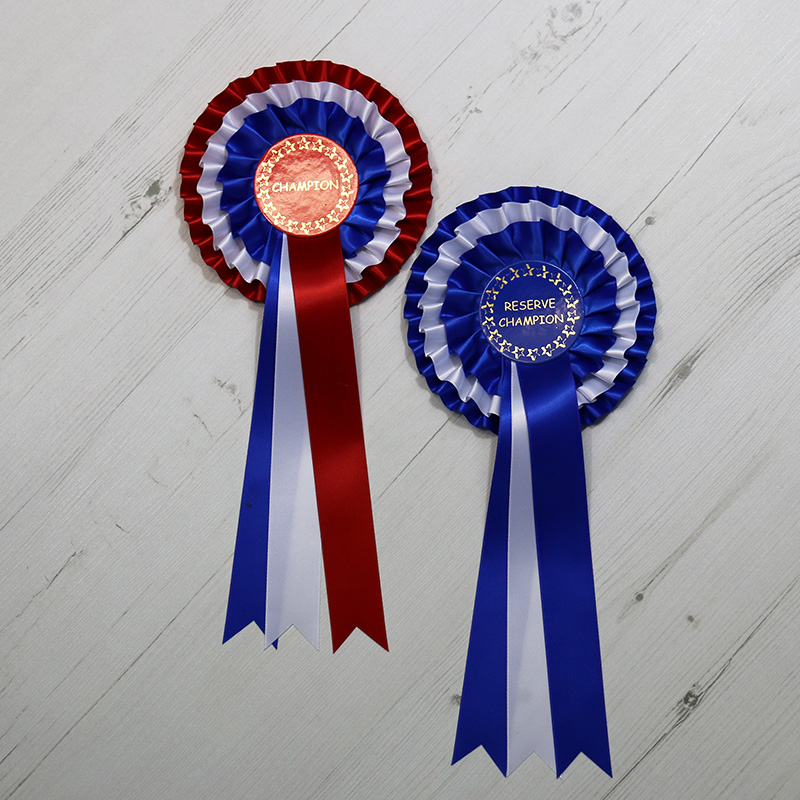 3 tier champion and reserve champion rosettes