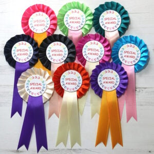 Pack of 5 Clear Round Rosettes WITH Tail Print ANY COLOUR 