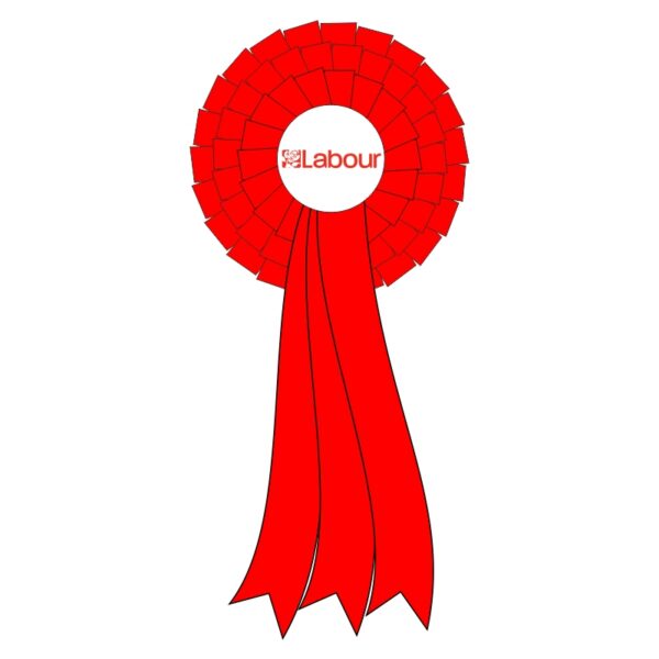 Labour party red 3-tier rosettes