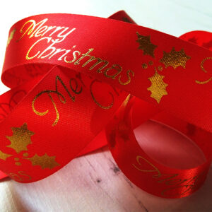 Merry Christmas red printed ribbon