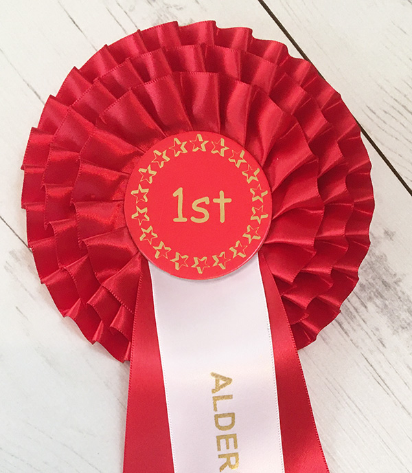 Pack of 6 rosettes with a custom printed tail