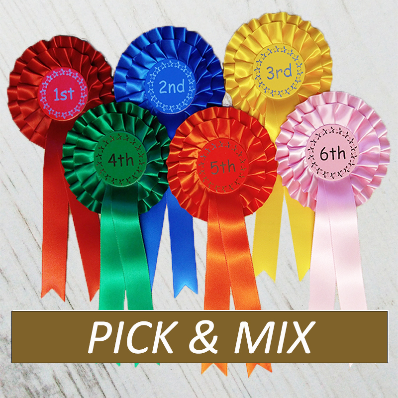 1st to 6th 3 Tier Horse or Dog Show Rosettes WITH TAIL PRINT OF YOUR CHOICE 