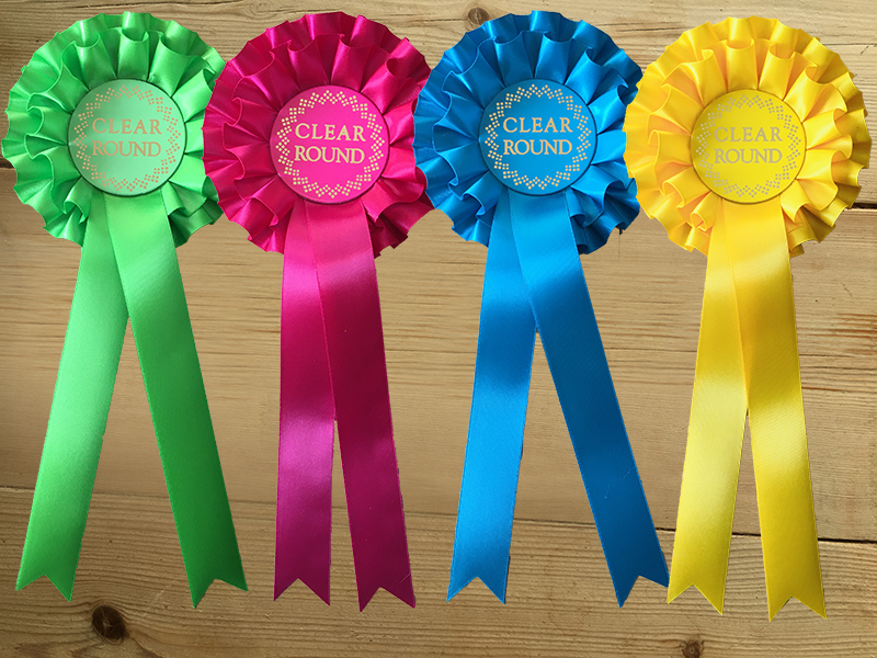 Box pleated 2 tier Clear round rosettes in 4 different colours